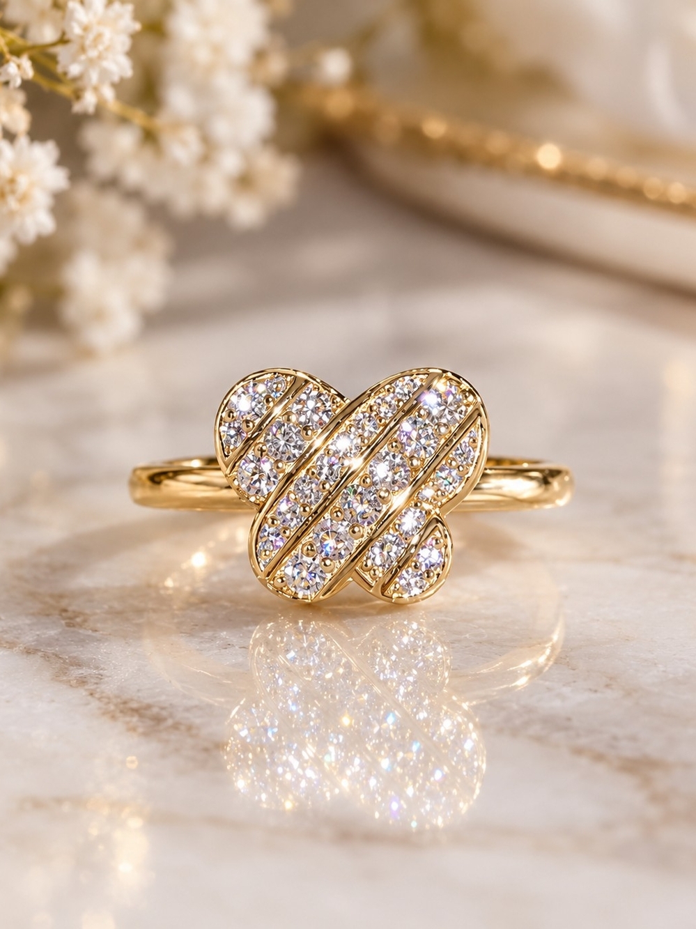 Gold Plated 925 Sterling Silver Pavé Moissanite Butterfly Ring 0.35ct Size 6